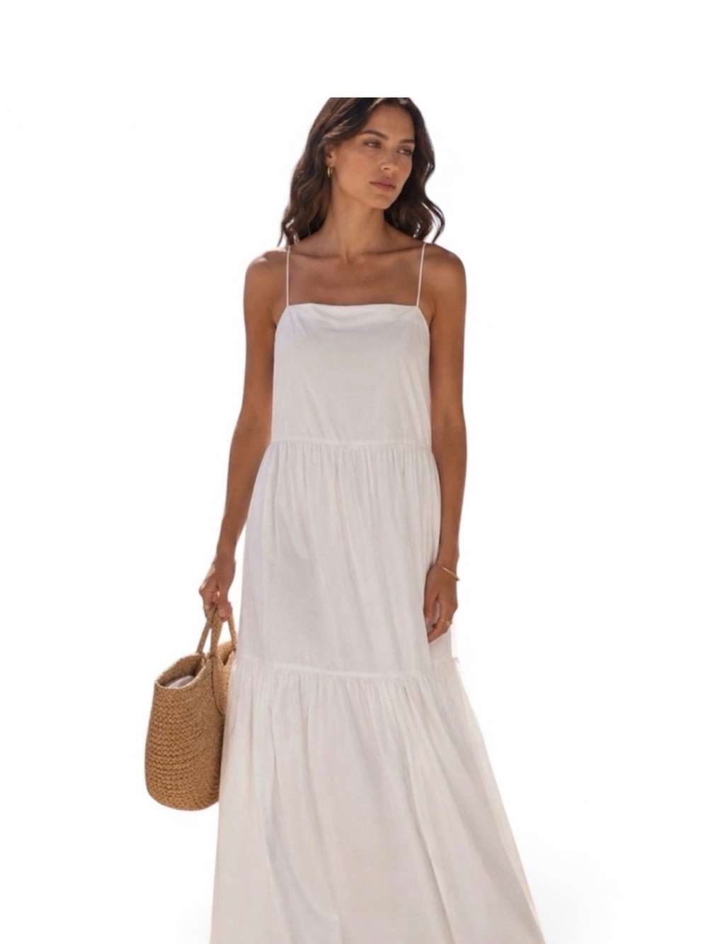 rag & bone White Spaghetti-Strap Tiered Maxi Dress